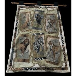 Safari Animals Gibson Wall Hanging Tapestry Art Jungle Lion Elephant Zebra 37x25